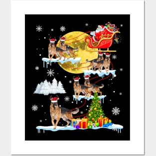 German Shepherd Dog Riding Santa Reindeer Christmas Posters and Art